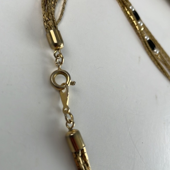 Multi Strand Gold Tone Pearls and Black Beads - Picture 6 of 10